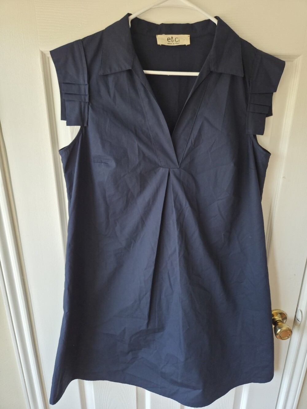 Etici Navy Swing Dress US 10 Made in Italy 100% Cotton Flowy Lightweight A-Line